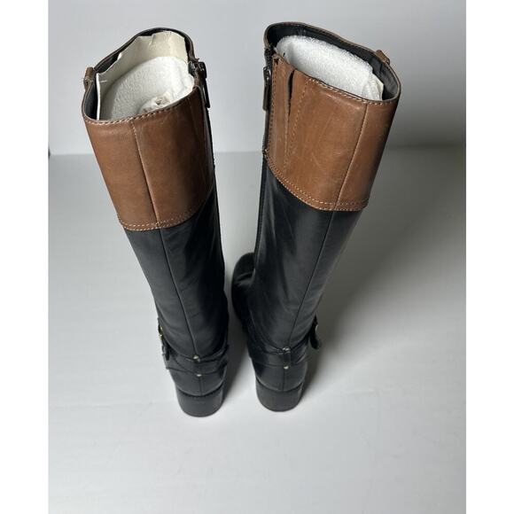 Bandolino Black Brown Leather Buckle Knee High Boots Women's Size 9.5 Equestrian - Picture 9 of 11